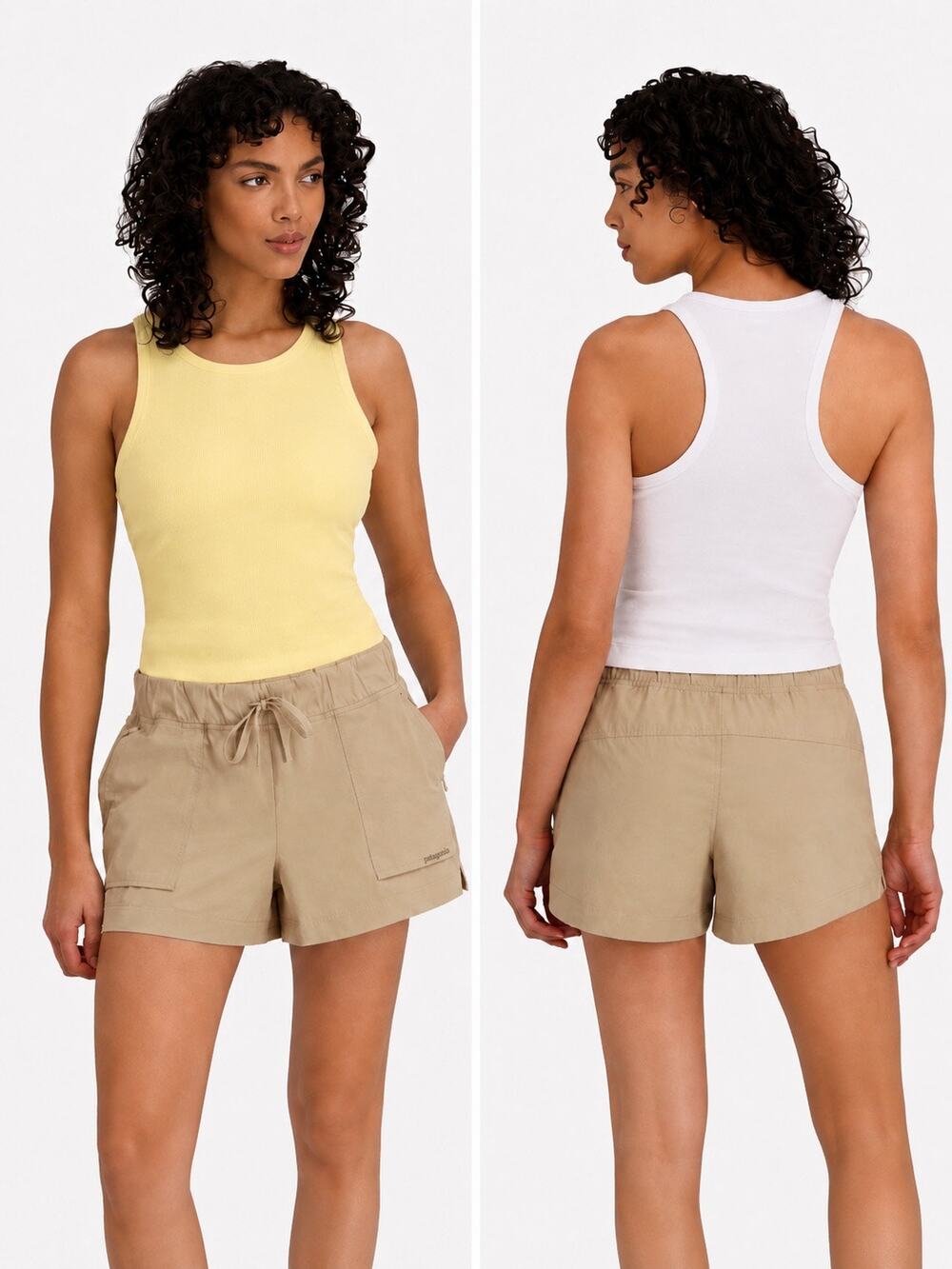 Outdoor Voices Rib Knit Tank Tops XL Cream &  Yellow With Shelf Bra NWT 2 Pack